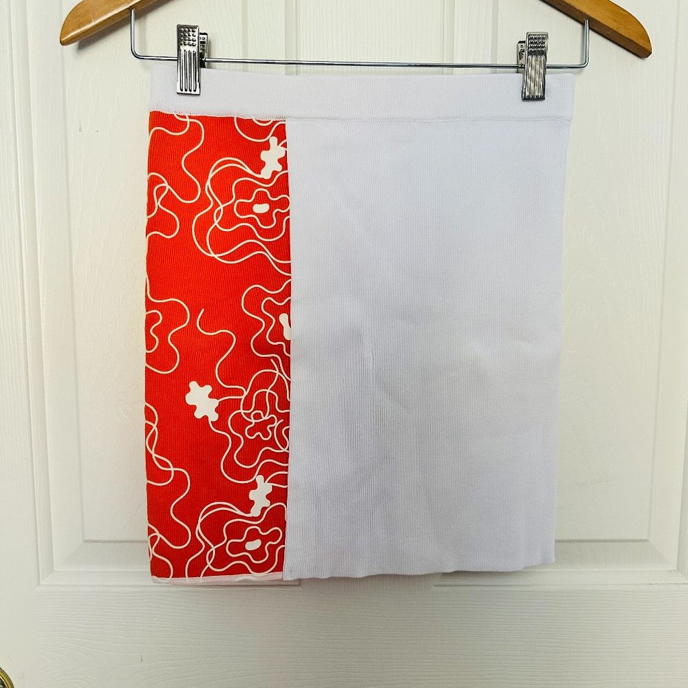 PH5 FLORAL KNIT PENCIL MINI SKIRT ORANGE AND WHITE